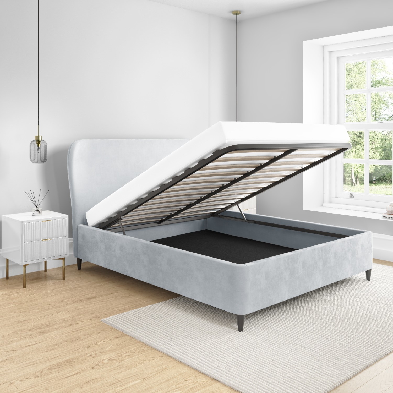 Read more about Margot velvet ottoman bed in king size silver grey